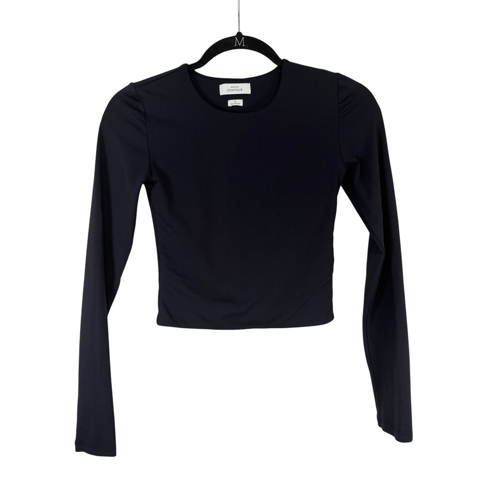 Aritzia Babaton Contour Long Sleeve Crewneck Crop Top Black Small 94263